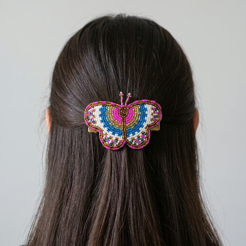 Pink Butterfly Beaded Barrette-4