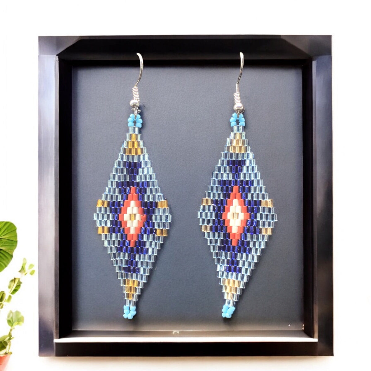 Silver and Red Miyuki Glass Beaded Earrings-1