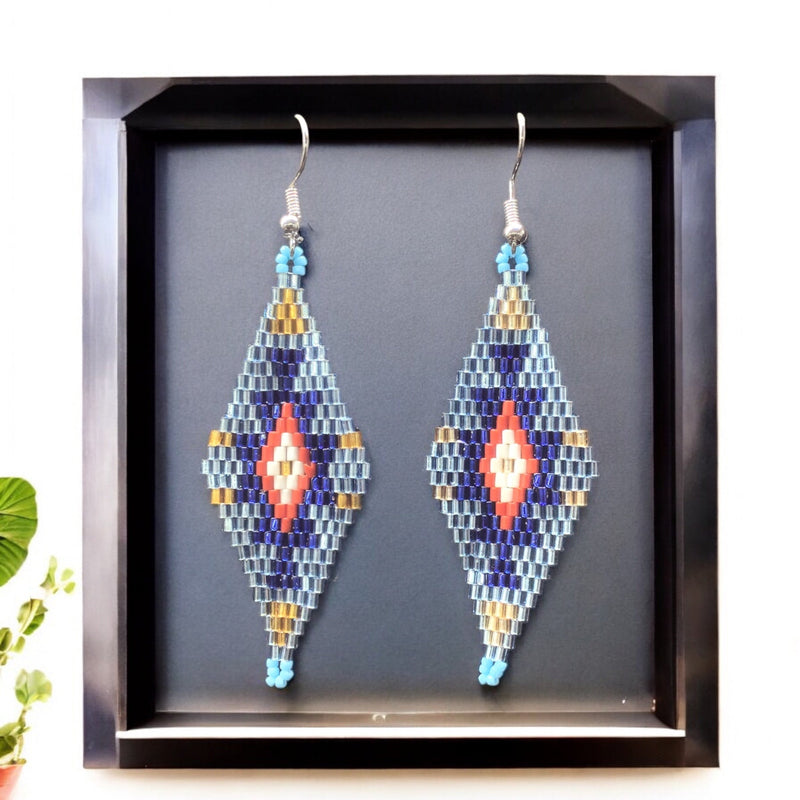 Silver and Red Miyuki Glass Beaded Earrings-1