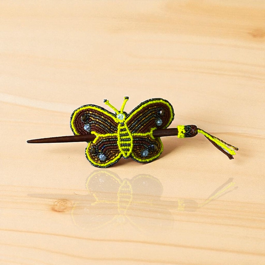 Golden Yellow Handmade Beaded Butterfly Barrete-2