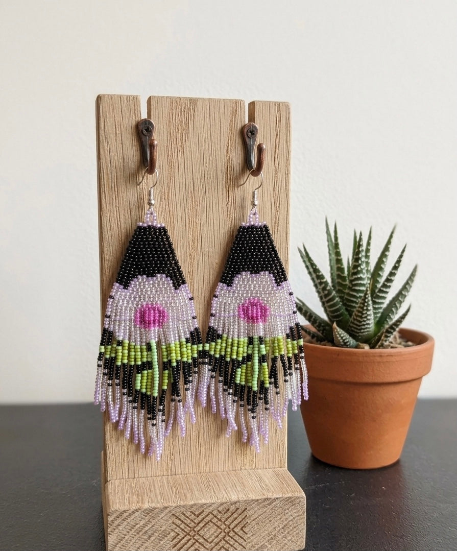 Flower Beaded Earrings ( Purple )
