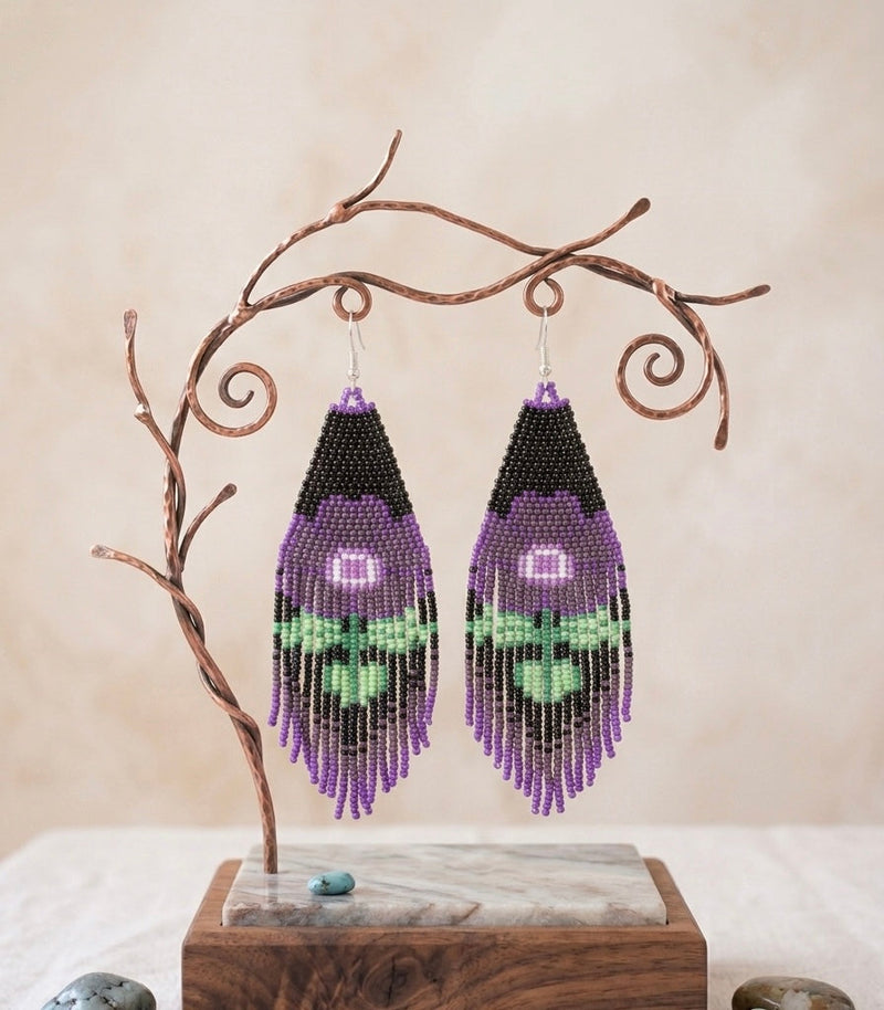 Flower Beaded Earrings ( Purple )-6