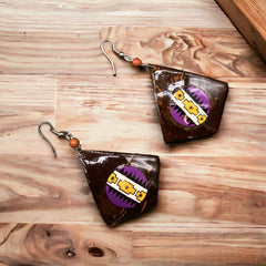 Wood Painted Purple Round Earrings-2