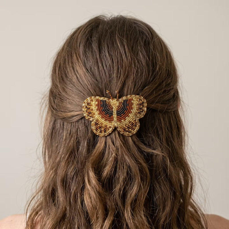 Yellow Butterfly Beaded Barrette-2