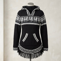 Women Cardigan Black Alpaca Sweater-1