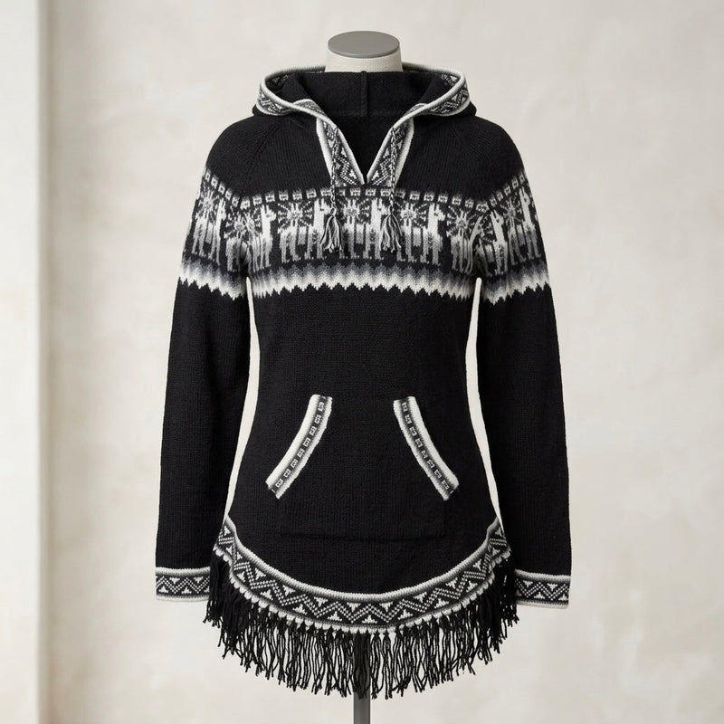 Women Cardigan Black Alpaca Sweater-1
