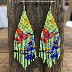 Green Sky Dancer Beaded Earrings-3