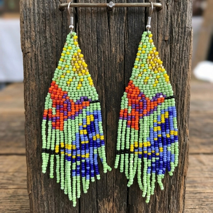 Green Sky Dancer Beaded Earrings-3
