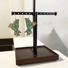 Golden Turquoise Beaded bird Earrings-1