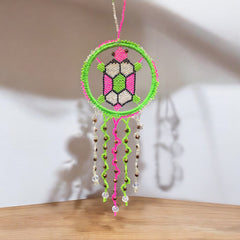 Green and Pink Beaded Turtle Ornament-2