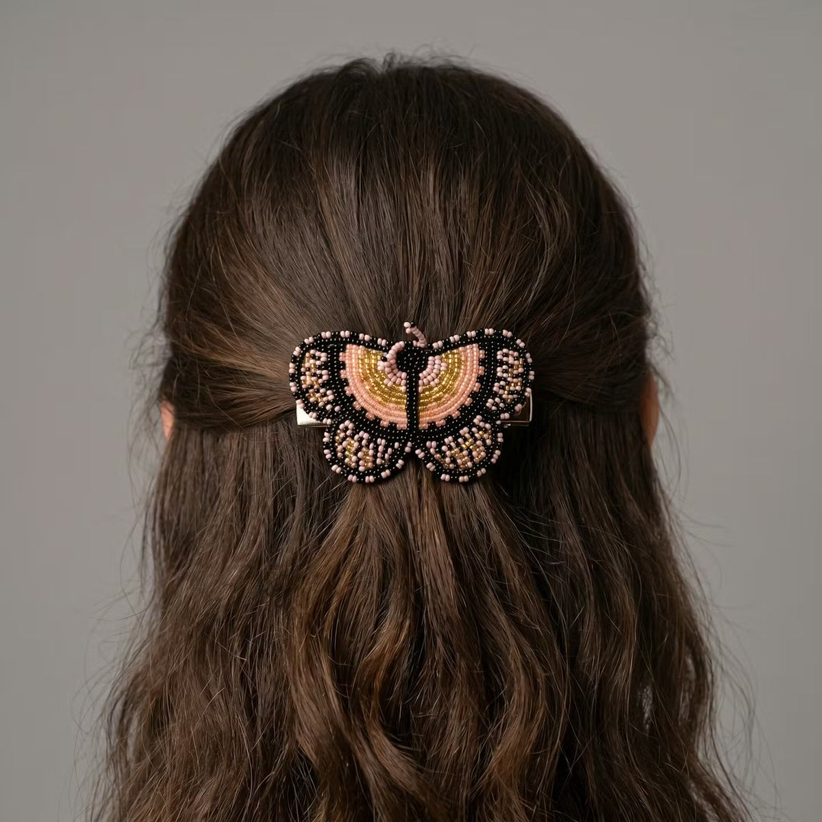 Peach Butterfly Beaded Barrette