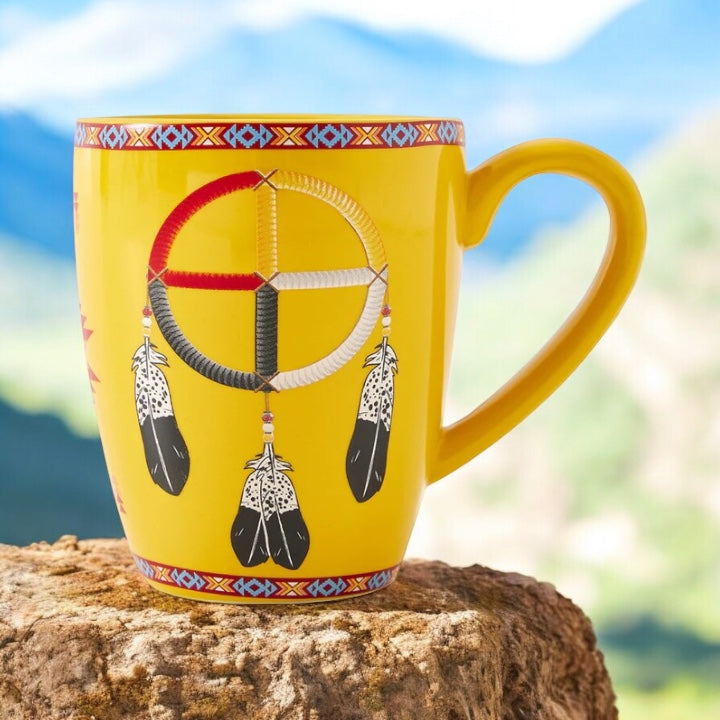 16 Oz Medicine Wheel Yellow Ceramic Mug-2