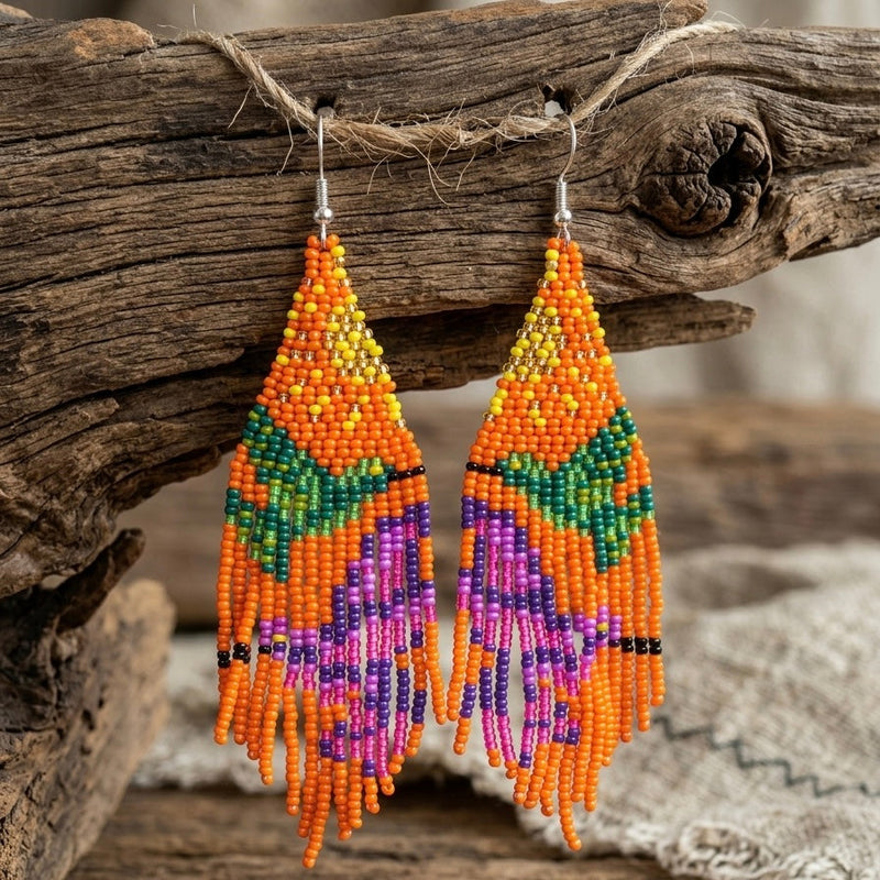 Orange Sky Dancer Beaded Earrings-5