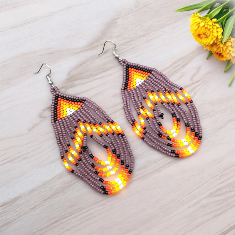 Purple Swoop Beaded earrings-1