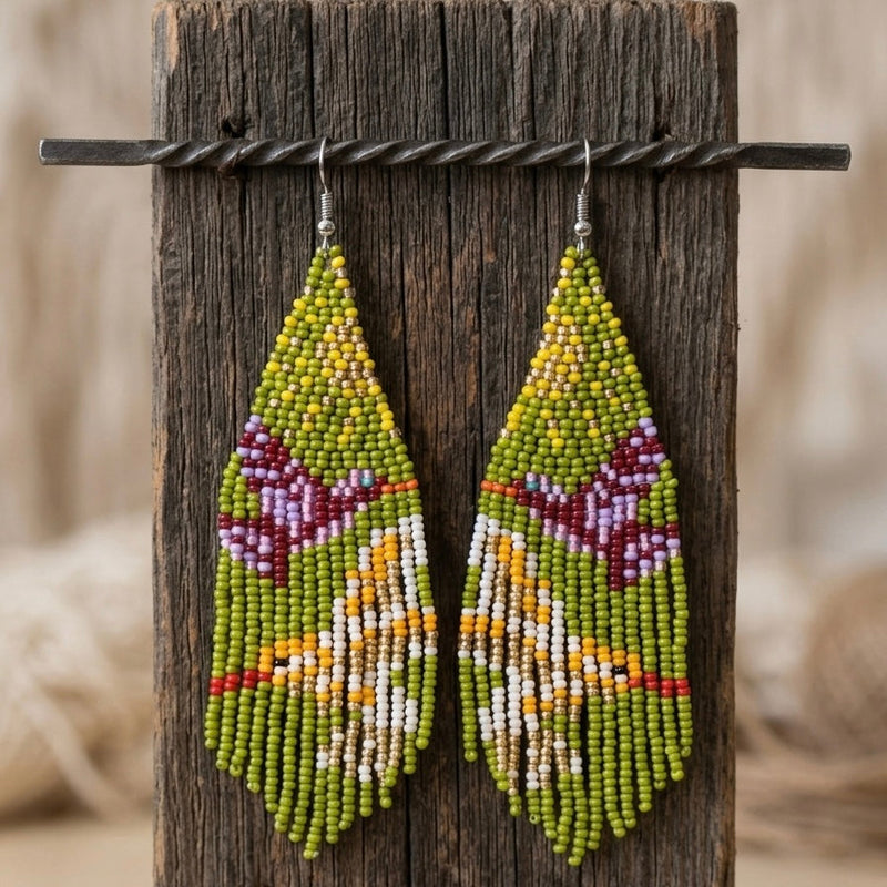 Green Sky Dancer Beaded Earrings-5