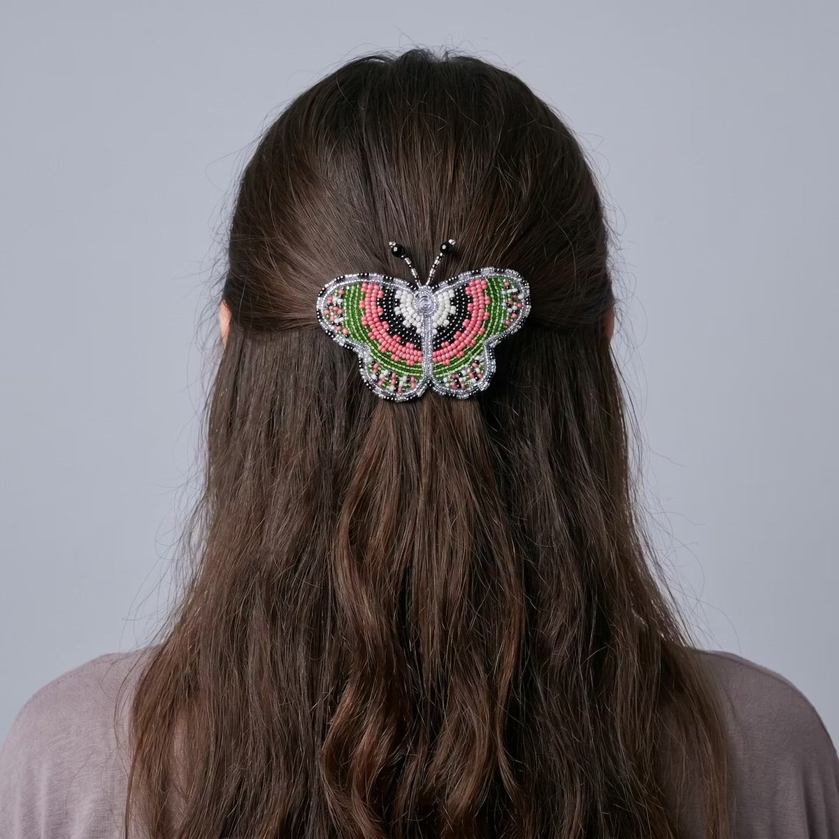 Silver Butterfly Beaded Barrette-4