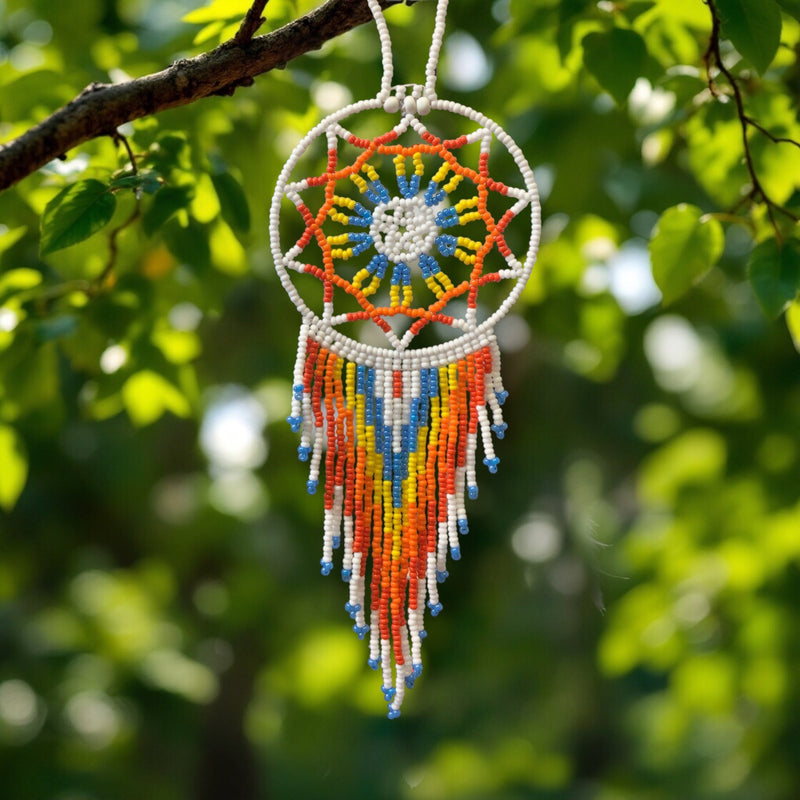 White and Blue Celestial Beaded Handmade Dreamcatcher-1