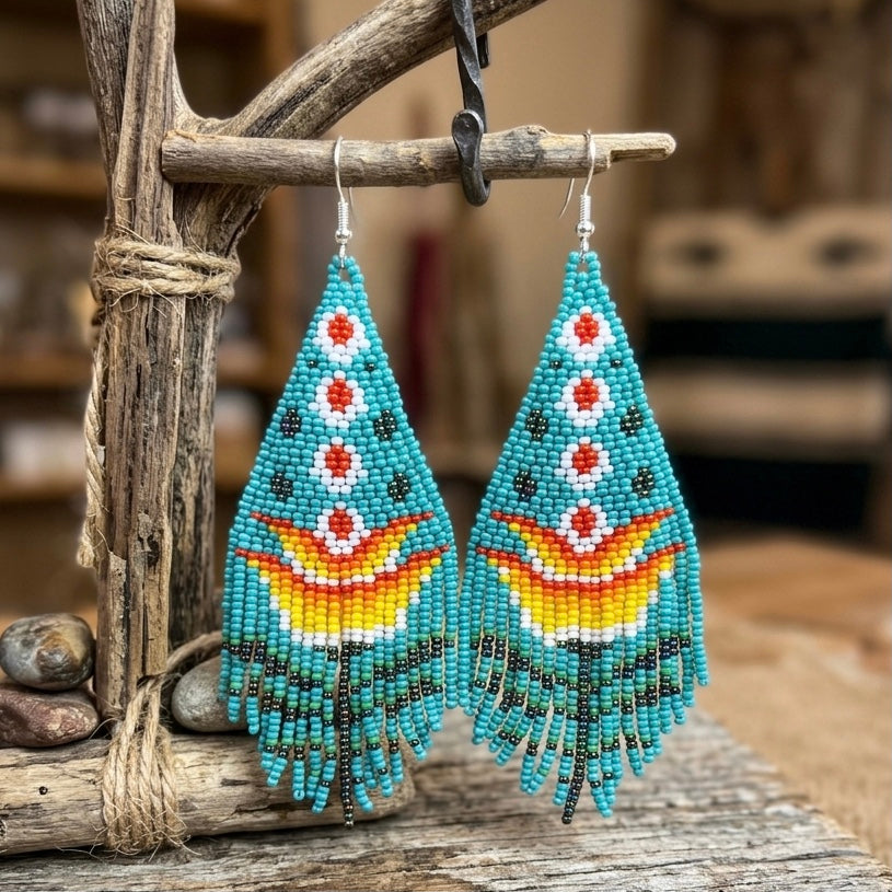 Turquoise Flame Blossom Drop Earrings-5