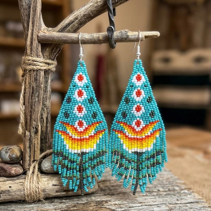 Turquoise Flame Blossom Drop Earrings-5