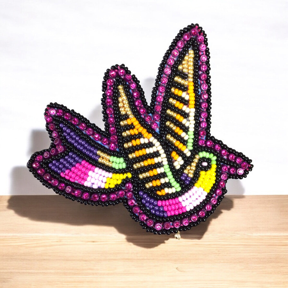 Pink and White Beaded Hummingbird Barrette-2