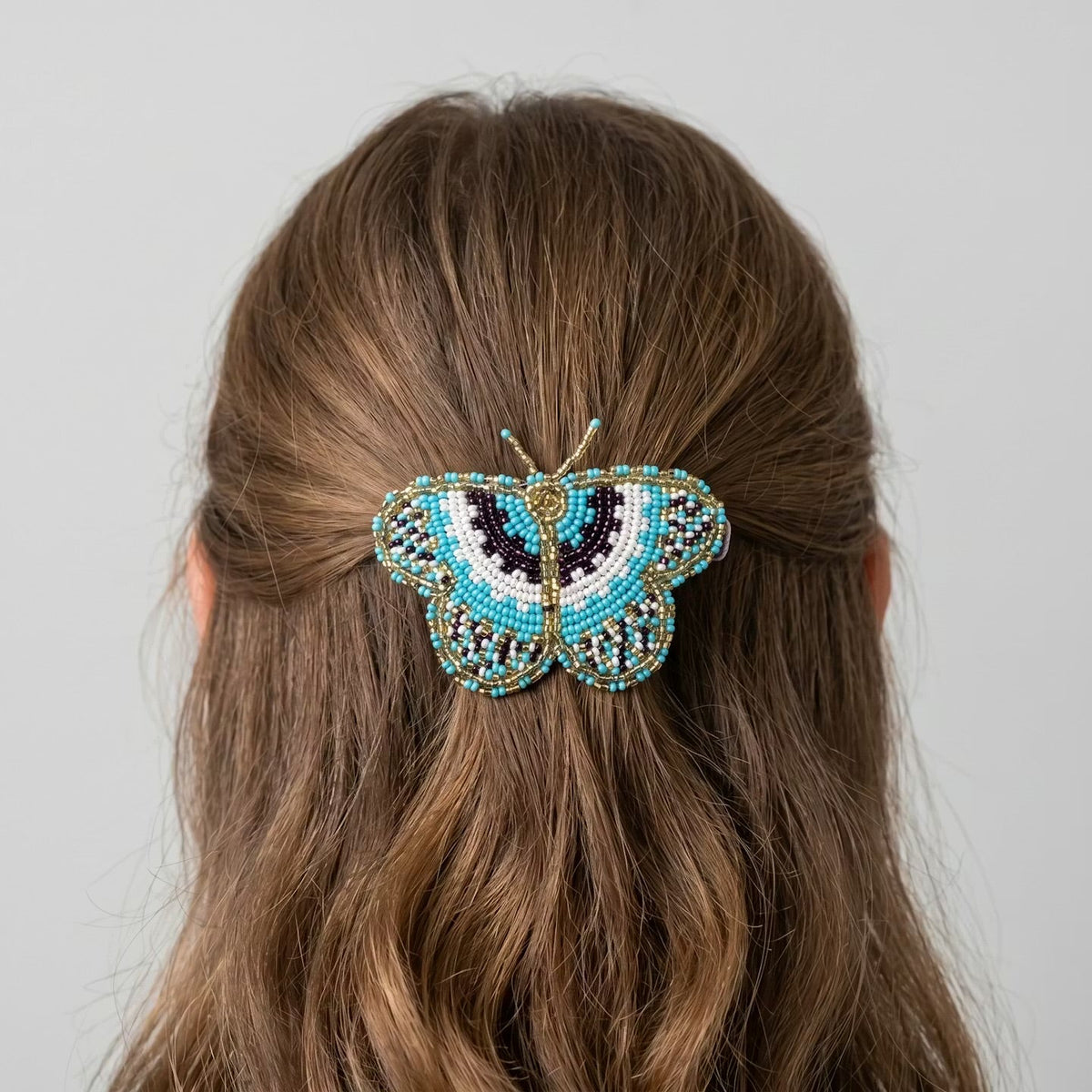 Turquoise Butterfly Beaded Barrette-2