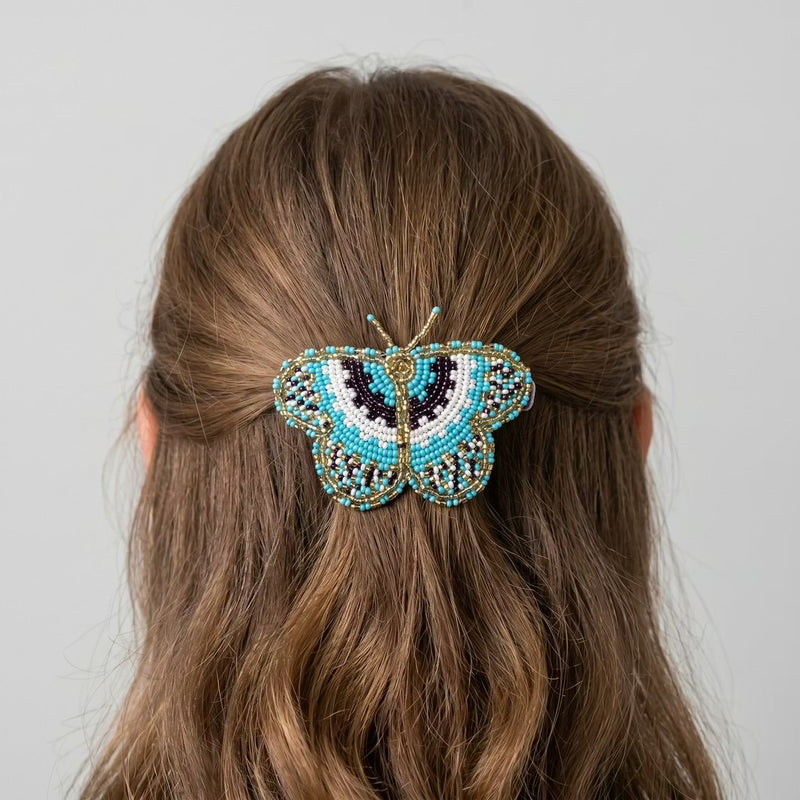 Turquoise Butterfly Beaded Barrette-2