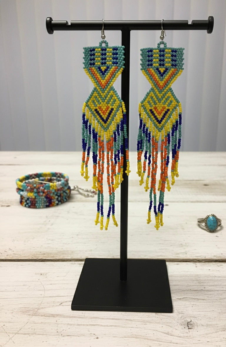 Turquoise and blue Sunset Path Beaded Earrings-1