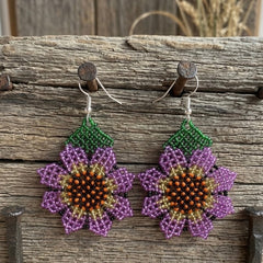 Sunflower Beaded Earrings (Purple)-3