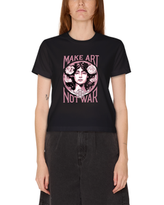 Obey 'Make Art Not War' Cropped Tee - Washed Black (Women's)-1