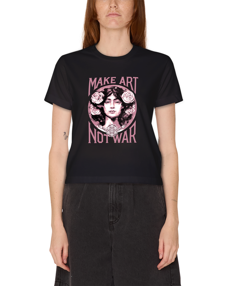 Obey 'Make Art Not War' Cropped Tee - Washed Black (Women's)-1