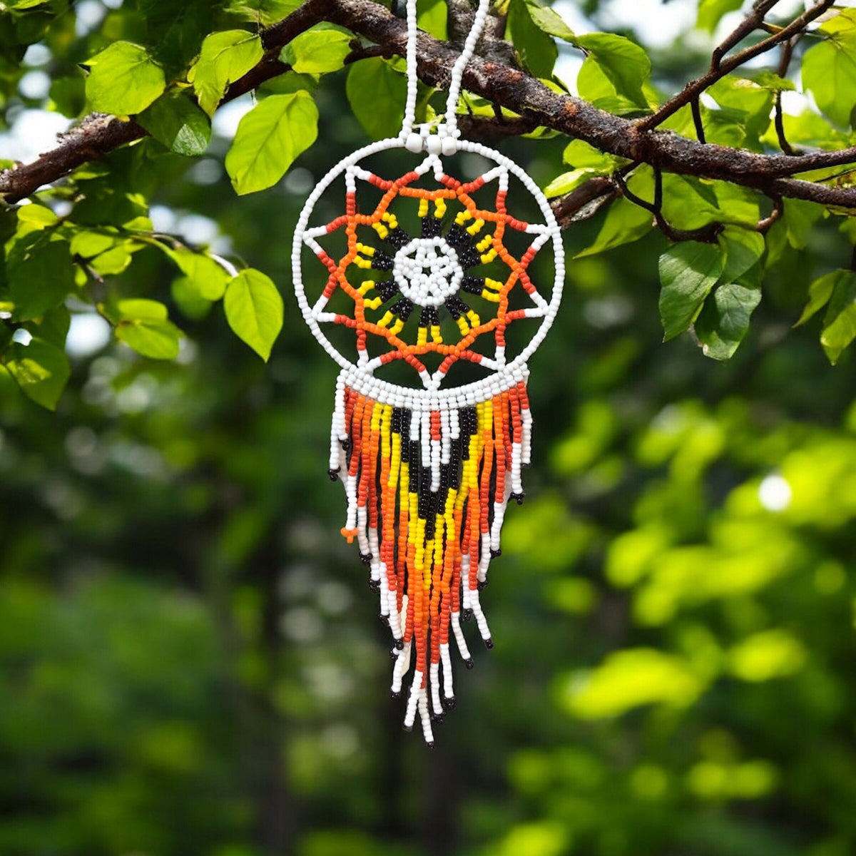 White and Red Celestial Beaded Handmade Dreamcatcher-2