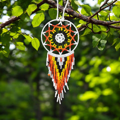 White and Red Celestial Beaded Handmade Dreamcatcher-2