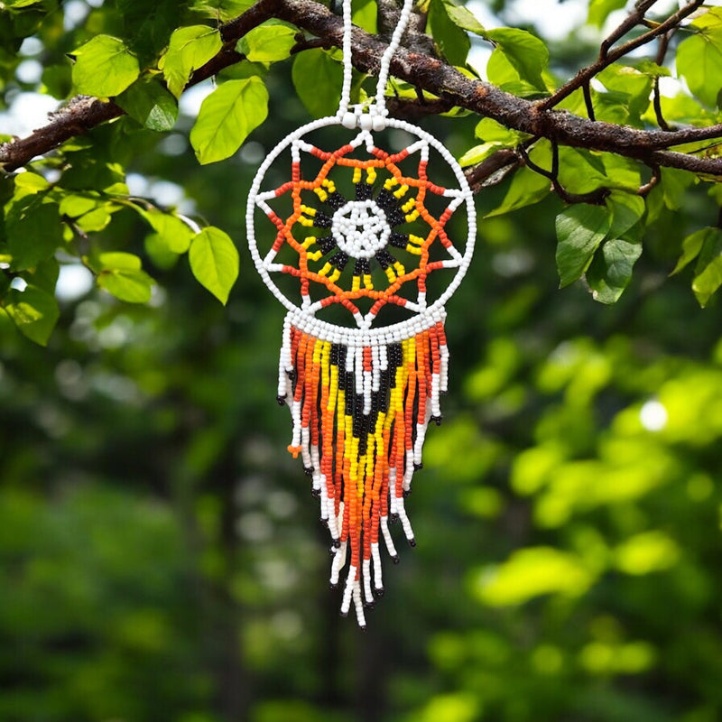 White and Red Celestial Beaded Handmade Dreamcatcher-2