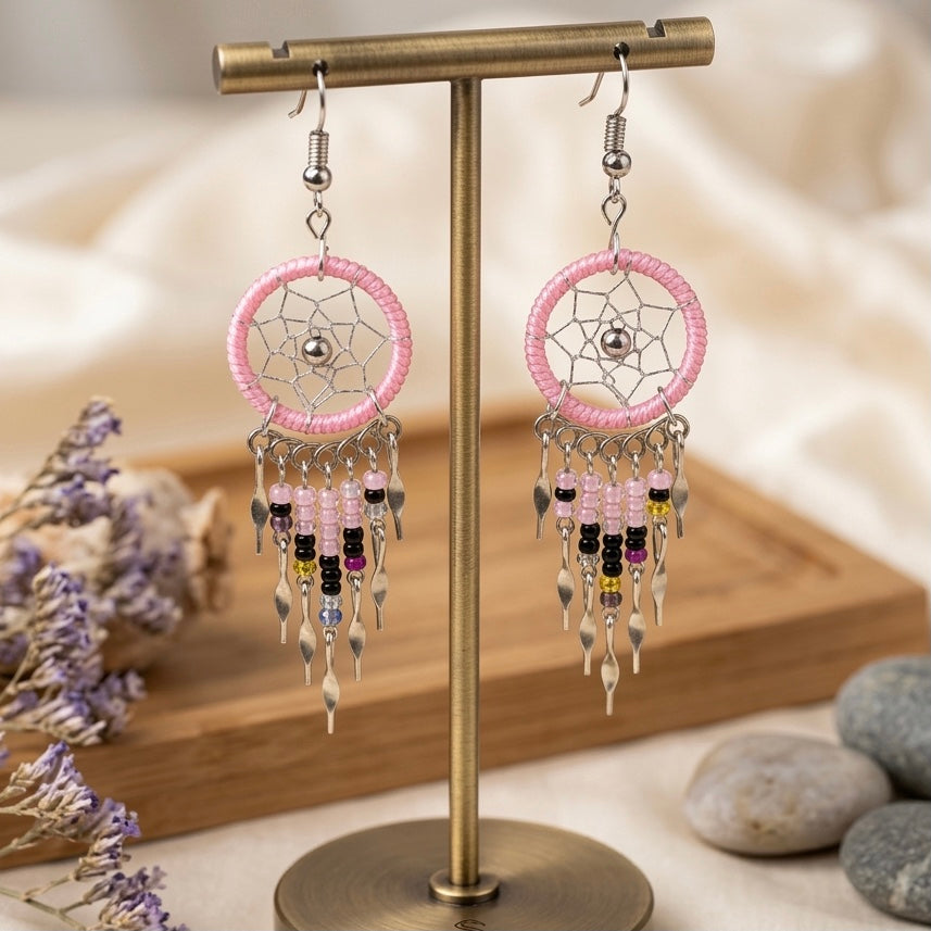 Pink Dreamcatcher earrings-2