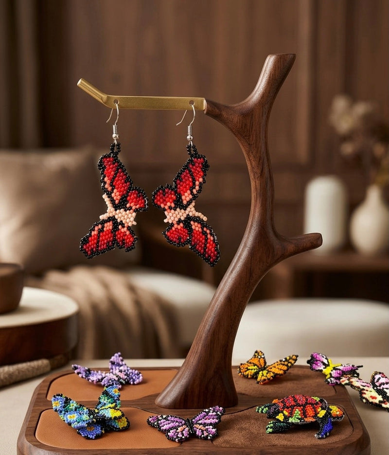 Purple Dancing Butterfly Beaded Earrings-2