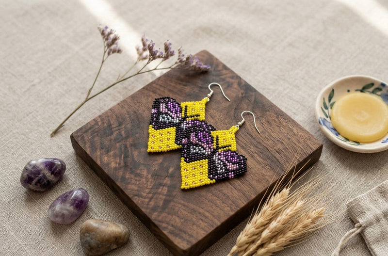 Butterfly Beaded Earrings (Yellow)-3