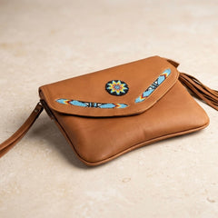 Leather beaded Crossbody bag(Brown)-5