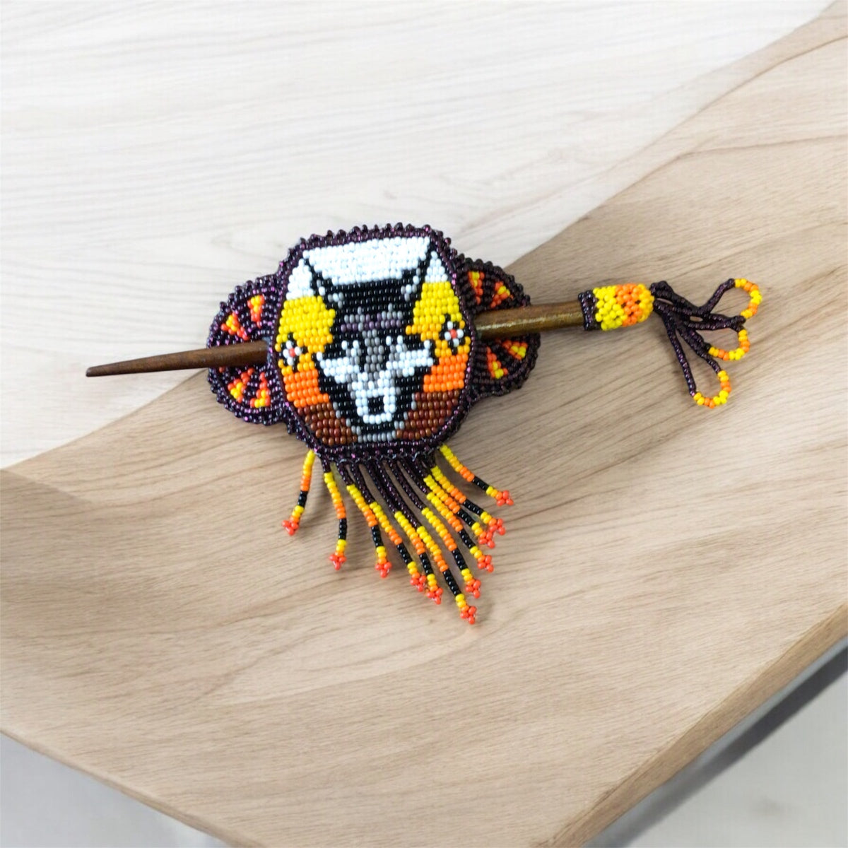 Native American Beaded Barrette with Fringes (4)-1