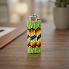 Green and Orange Beaded Lighter Case-1