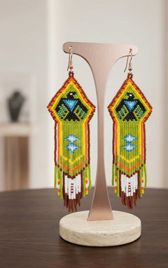 Beaded thunder eagle earrings ( Green )-8