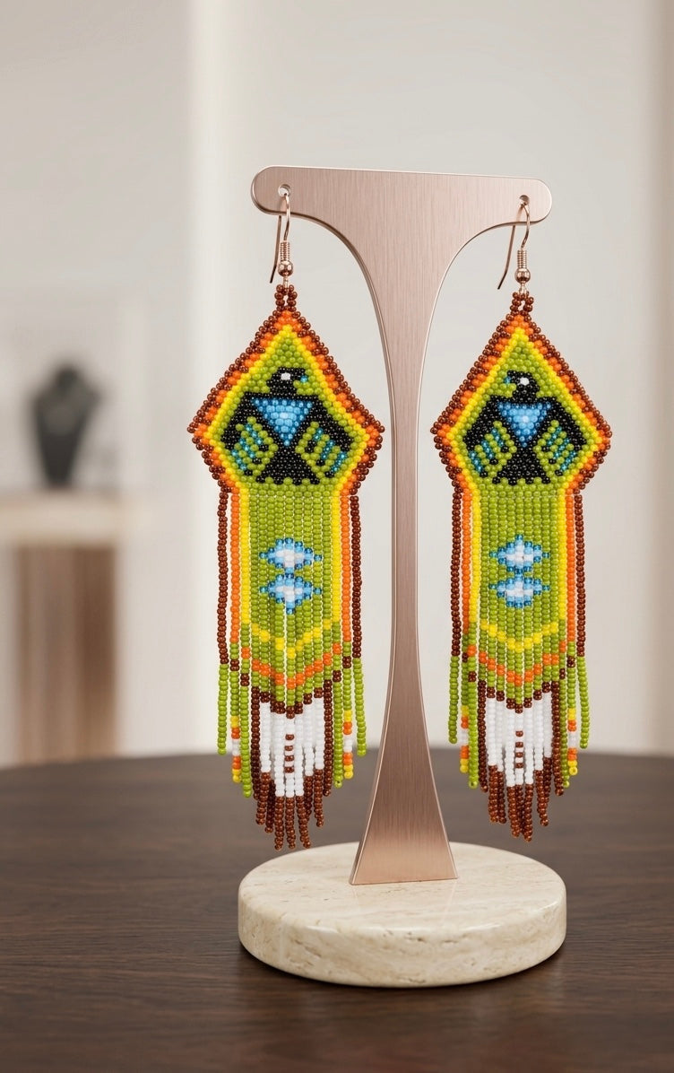 Beaded thunder eagle earrings ( Green )-8
