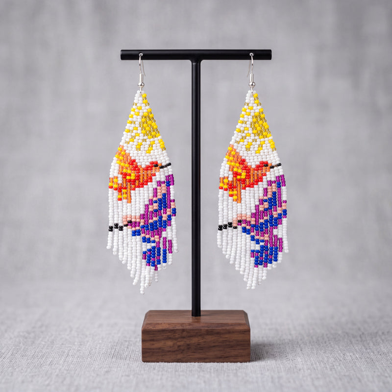 White Sky Dancer Beaded Earrings-1