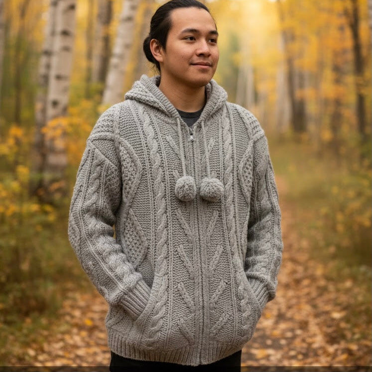 Grey Cayambe Alpaca Cable Knit Sweater-6