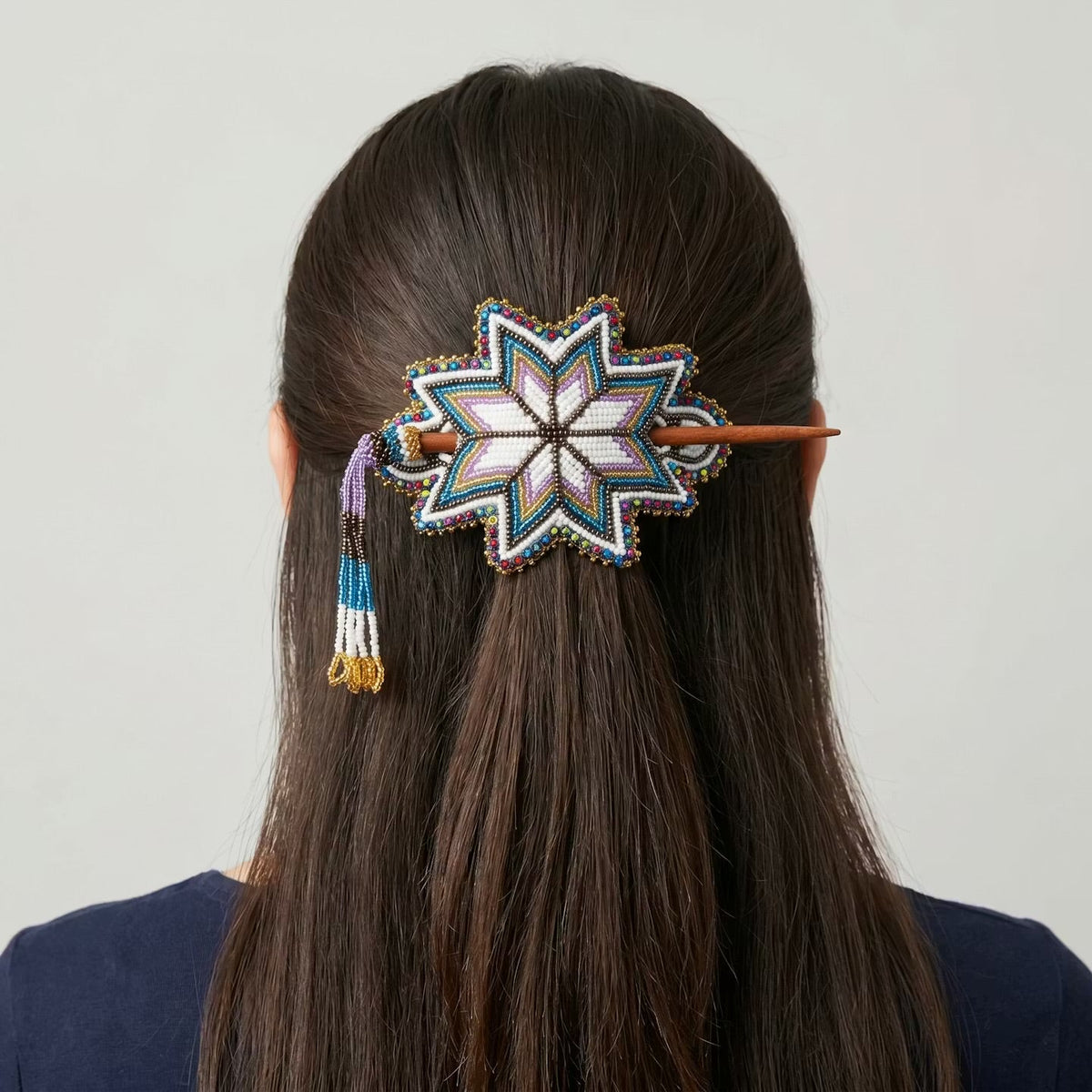 Green Handmade Beaded Star Barrette-2