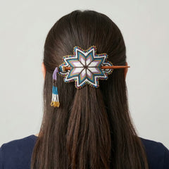 Green Handmade Beaded Star Barrette-2