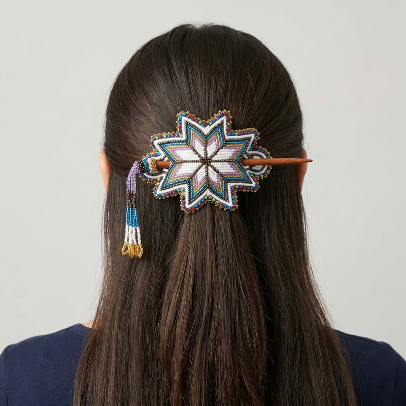 Green Handmade Beaded Star Barrette-2