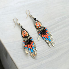 Small Sized Southwestern Black and Red Teardrop Earrings-2