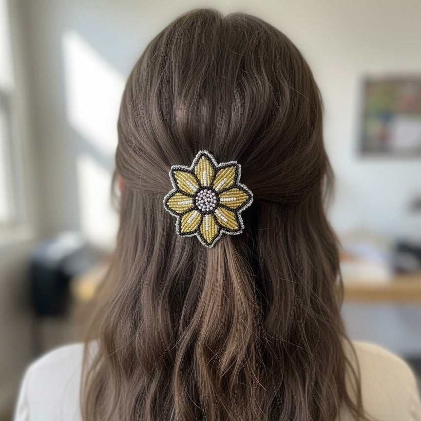 Golden Beaded Flower Barrette-1