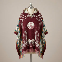 Howling wolf HandMade Wool Poncho-4