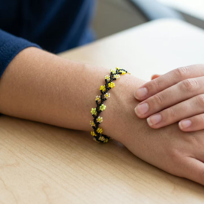 Handcrafted Floral Bracelet Black-3